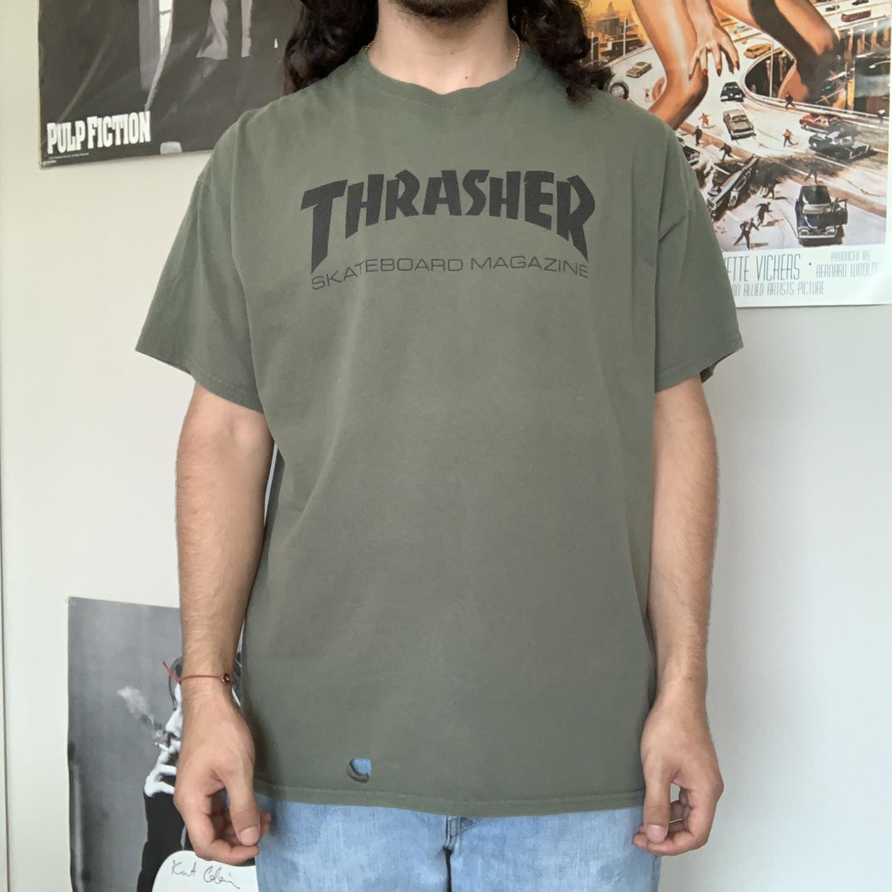 olive green thrasher shirt