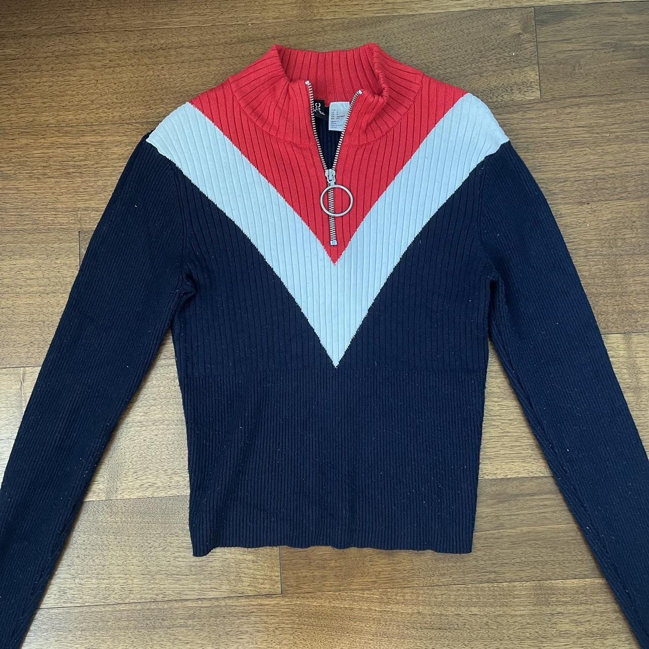 H&m blue red store and white sweater