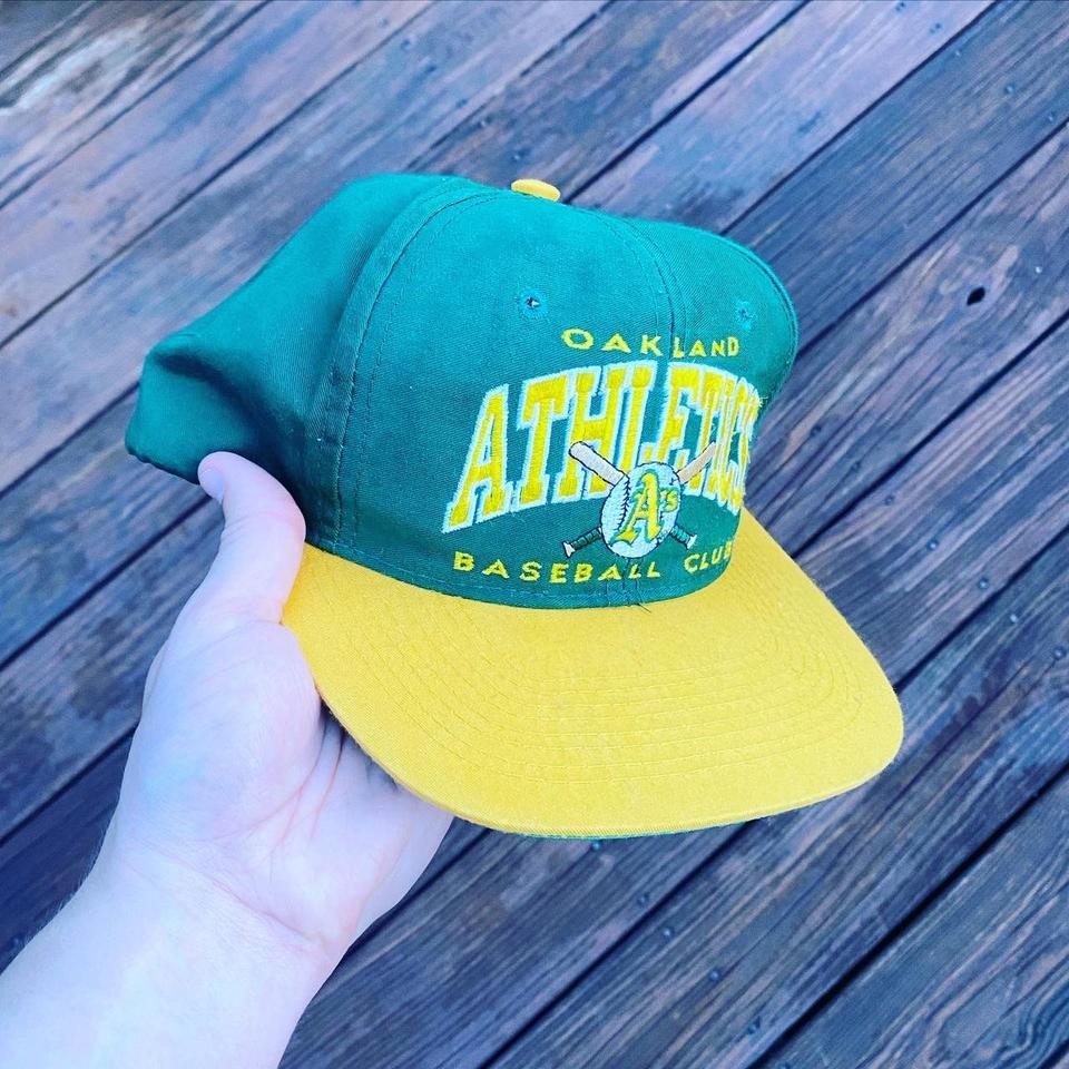 Vintage 90s Oakland A's Green Yellow SnapBack Hat by - Depop