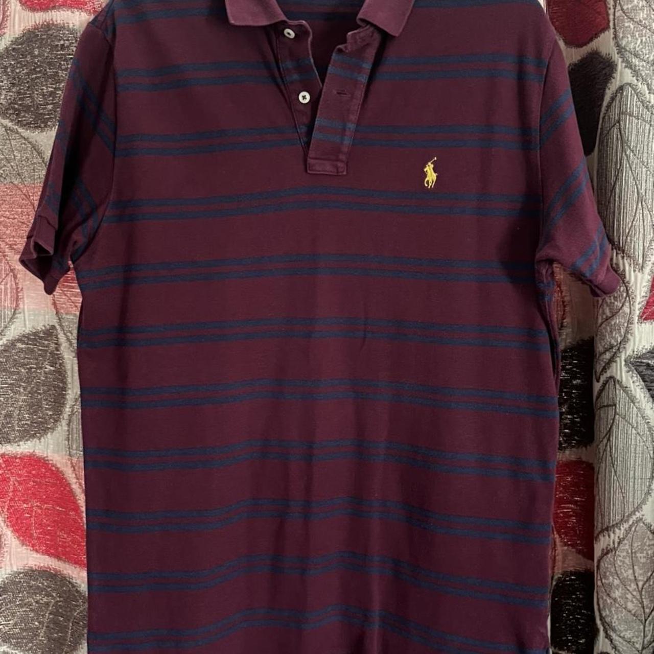 Polo Ralph Lauren Blue and burgandy T-shirt Size... - Depop