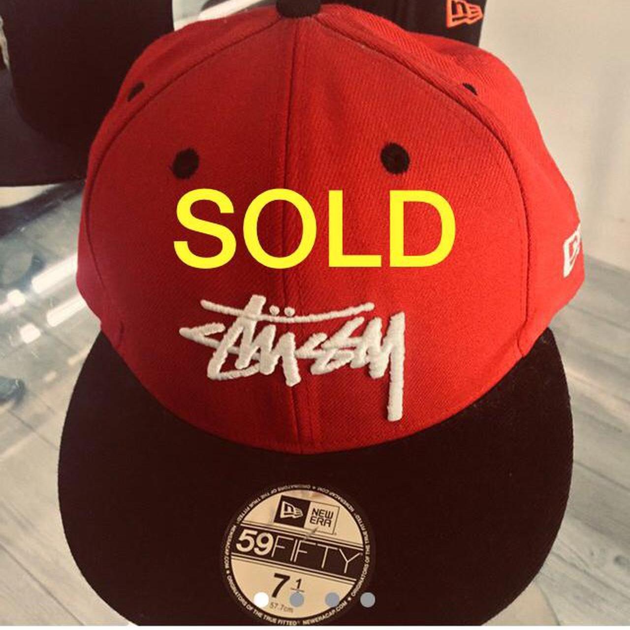 Stussy x New Era Red 59fifty fitted Cap 7 1/4 Side... - Depop