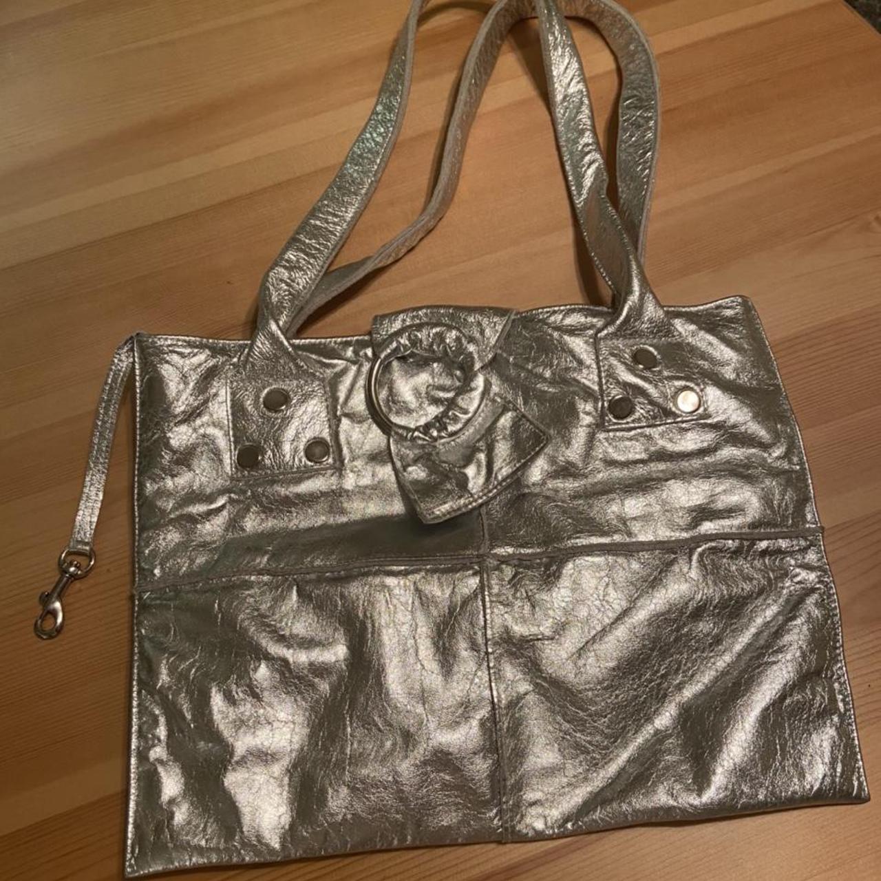 Vintage metallic silver leather bag by LA designer... - Depop