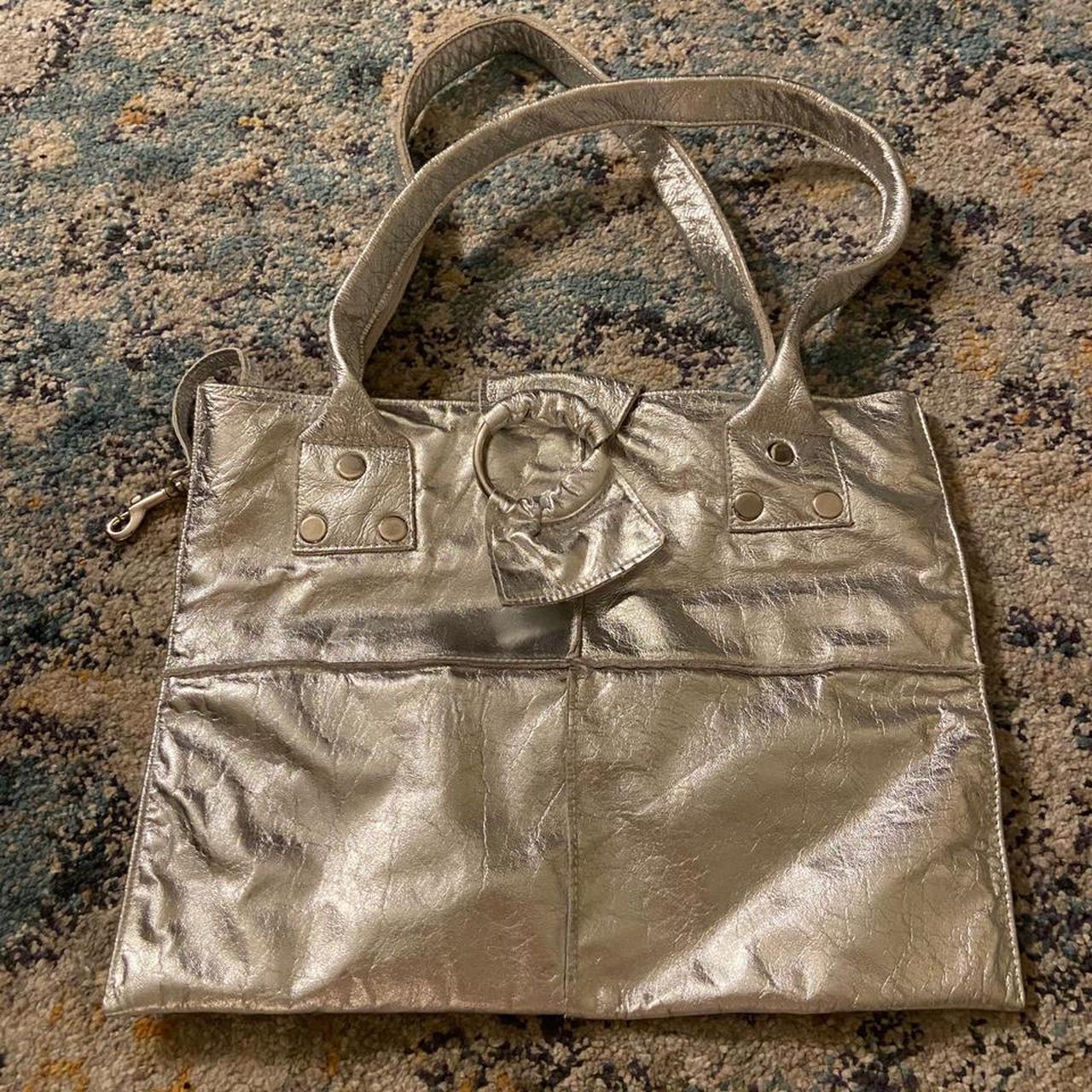 Vintage metallic silver leather bag by LA designer... - Depop