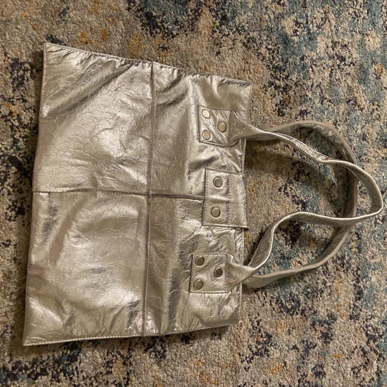 Vintage metallic silver leather bag by LA designer... - Depop