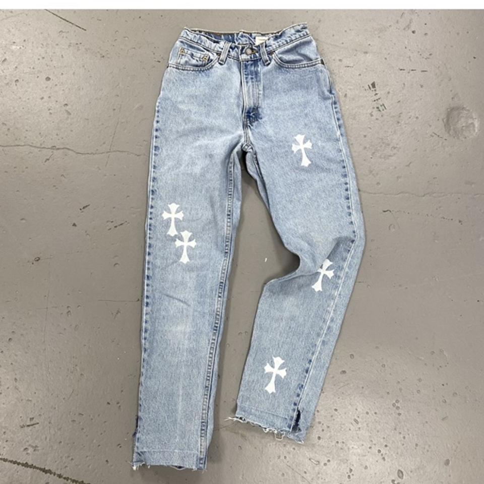 CUSTOM CHROME HEARTS jeans on 511 levi's 🤯 hand - Depop