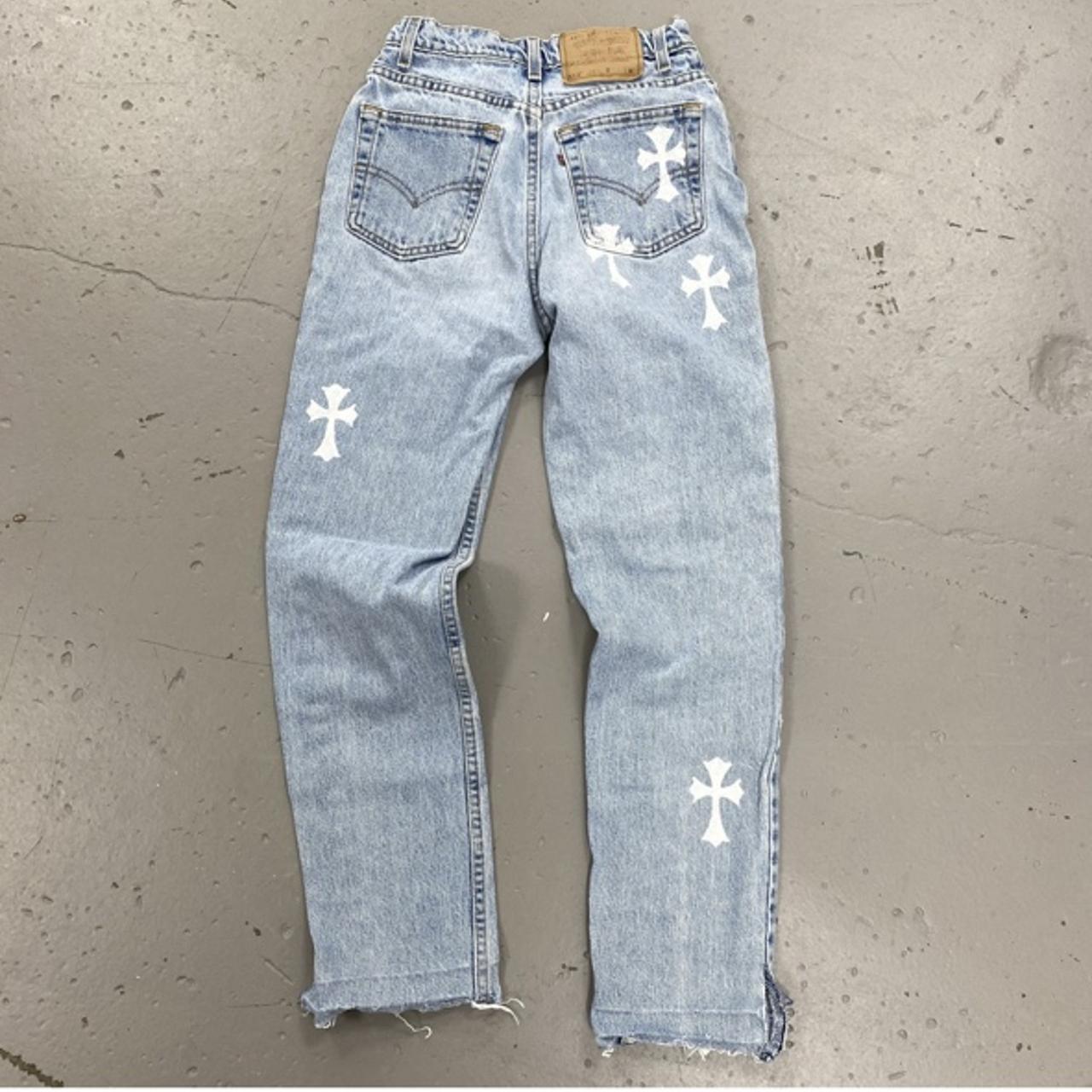 CUSTOM CHROME HEARTS jeans on 511 levi's 🤯 hand - Depop