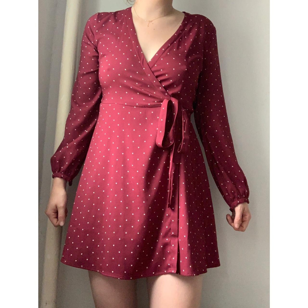 LOFT Burgundy White Star Wrap Dress Burgundy flowy