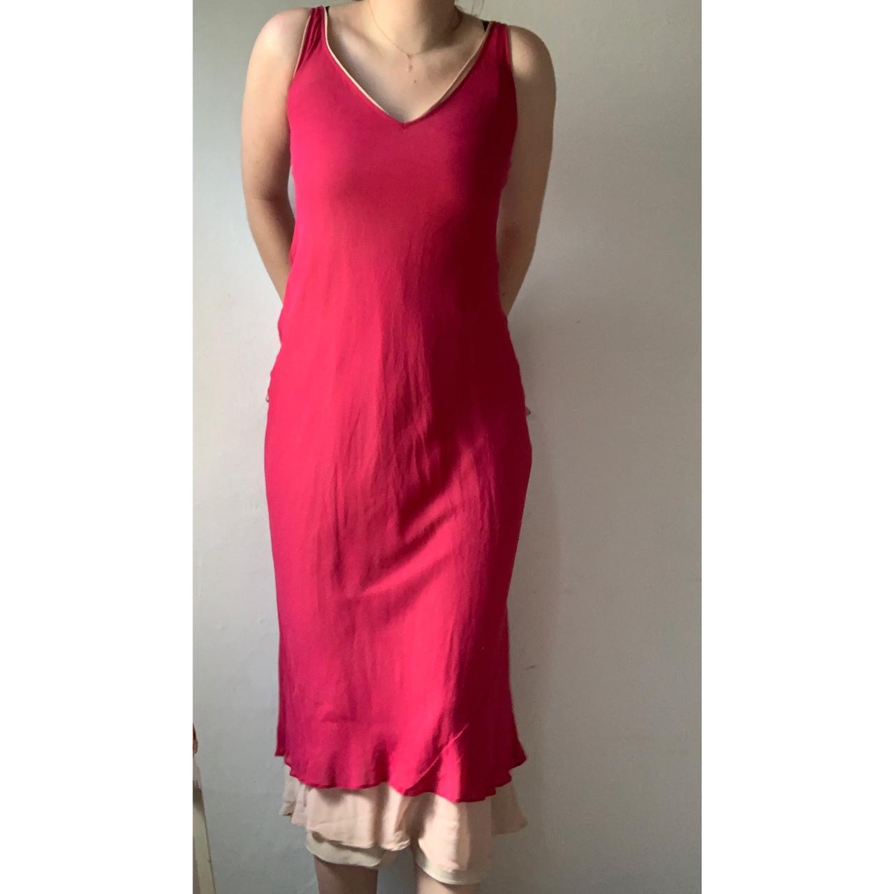 Armani Women's Pink and White Dress Depop