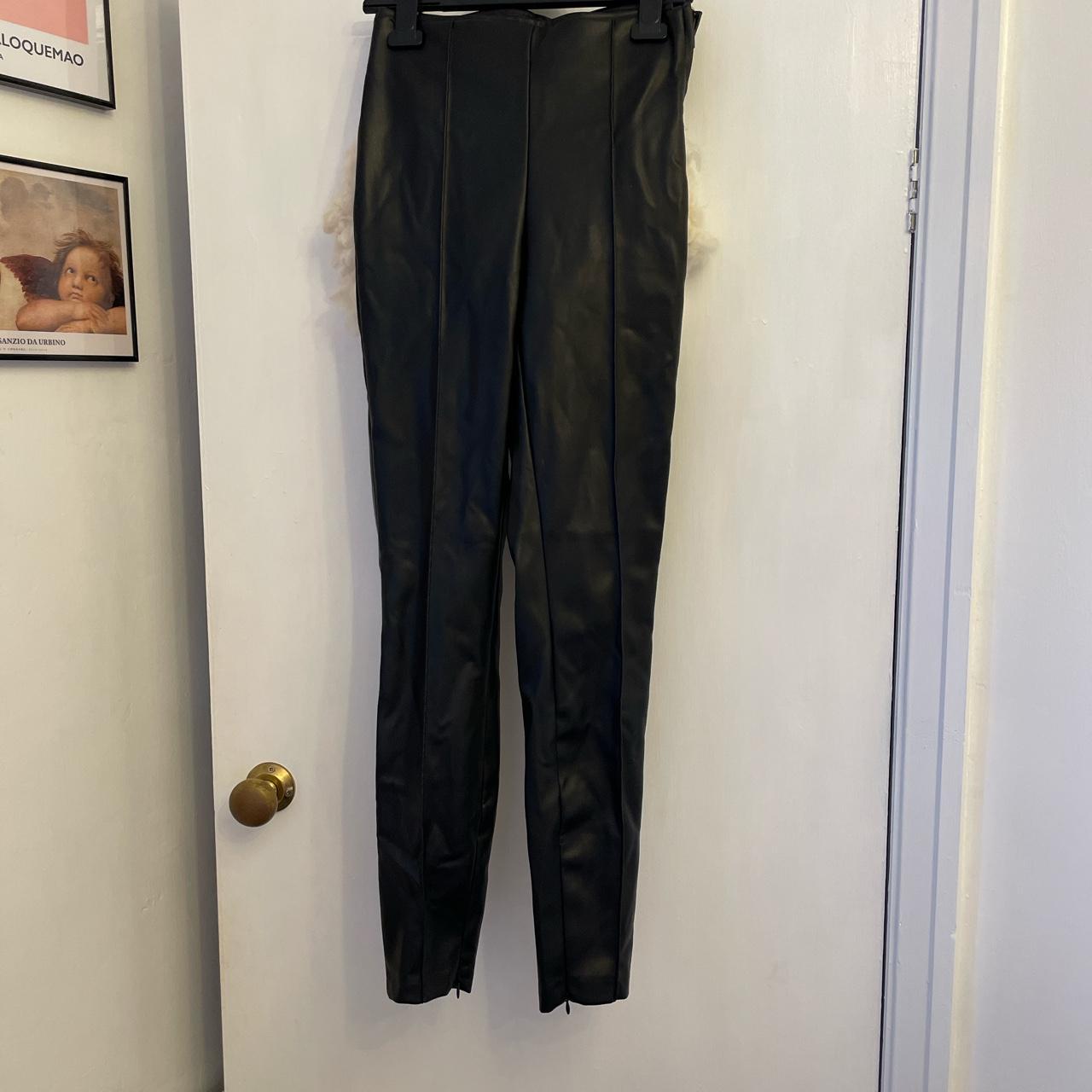 Zara black faux leather leggings\pants. Zip up on... - Depop