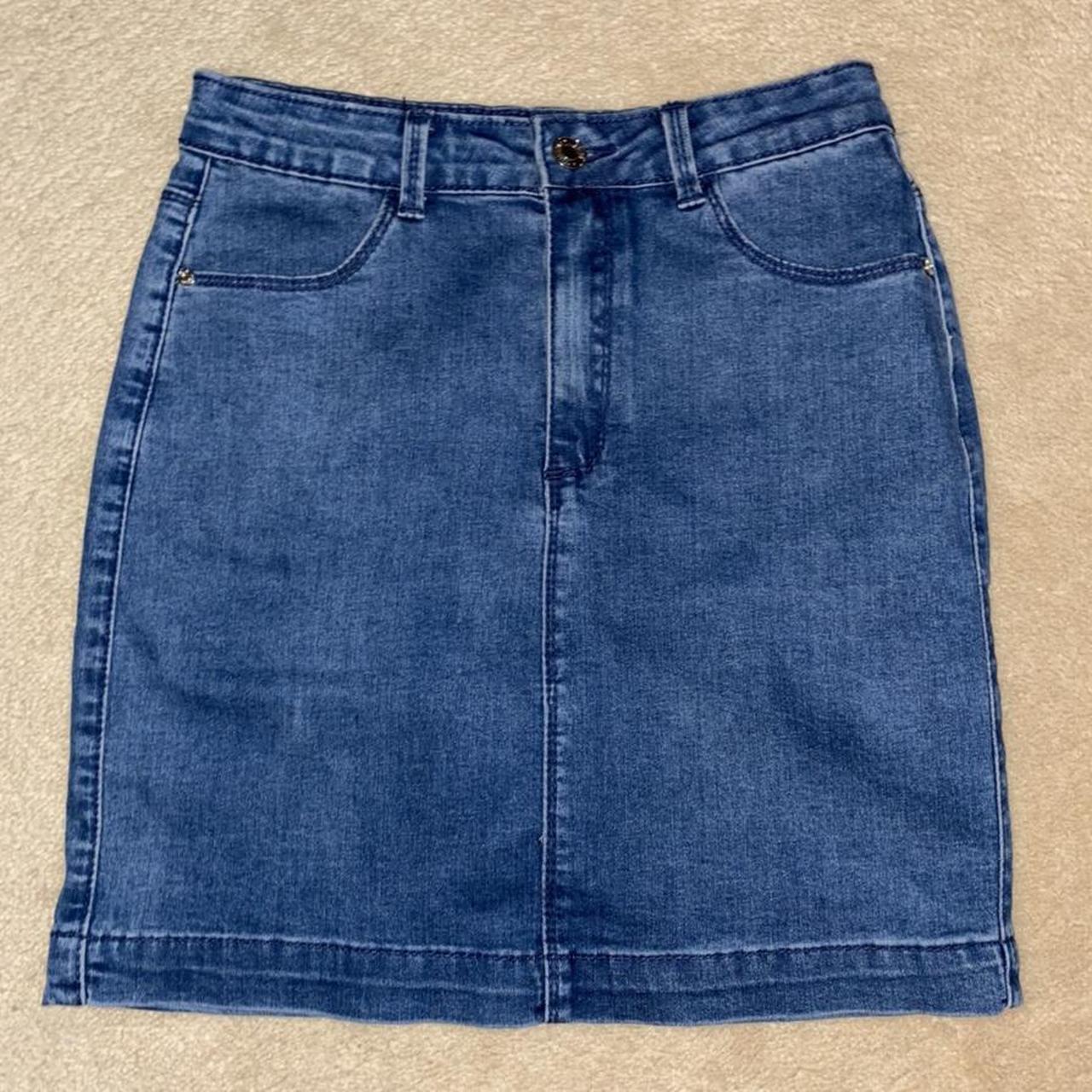 missguided mid blue denim skirt UK size 10, way to... - Depop