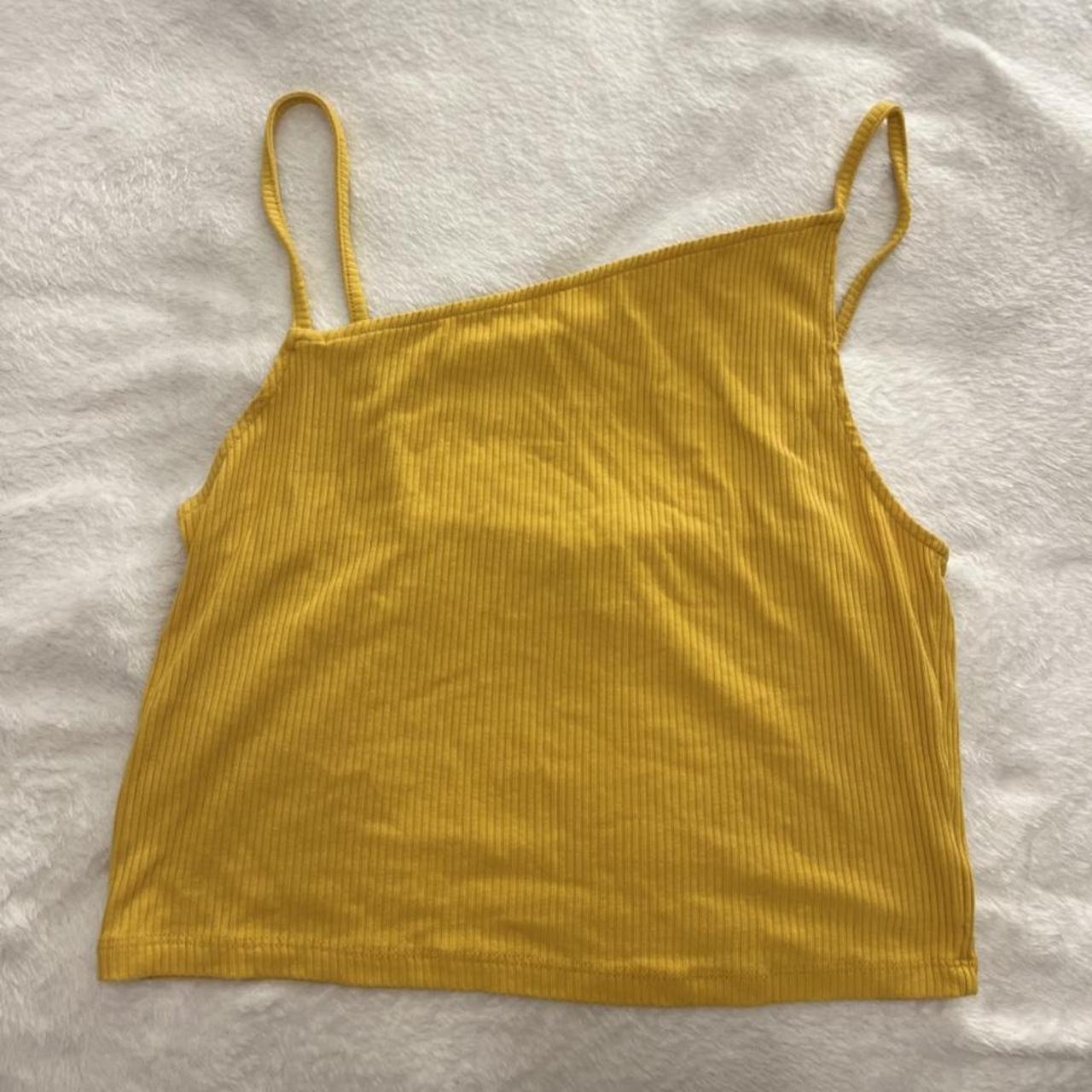 yellow slanted crop top super comfy! never really... - Depop