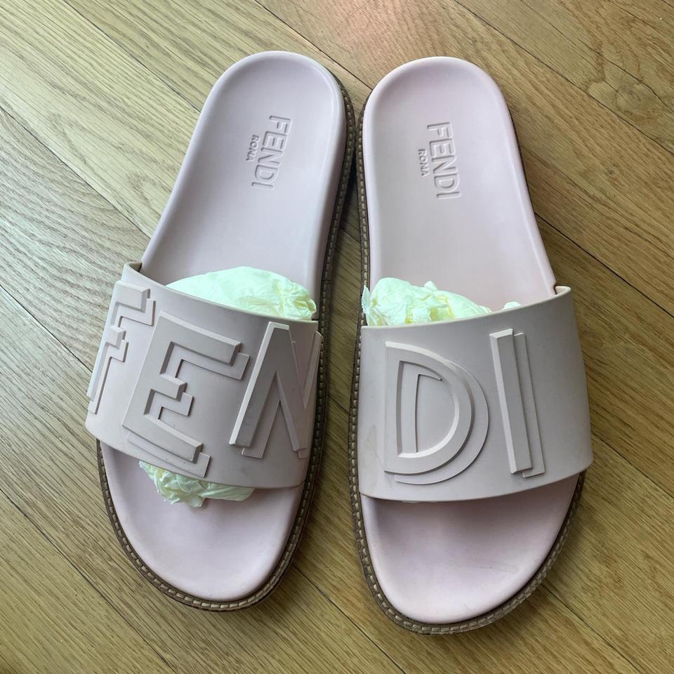 Fendi rubber slides with leather detail in. Depop