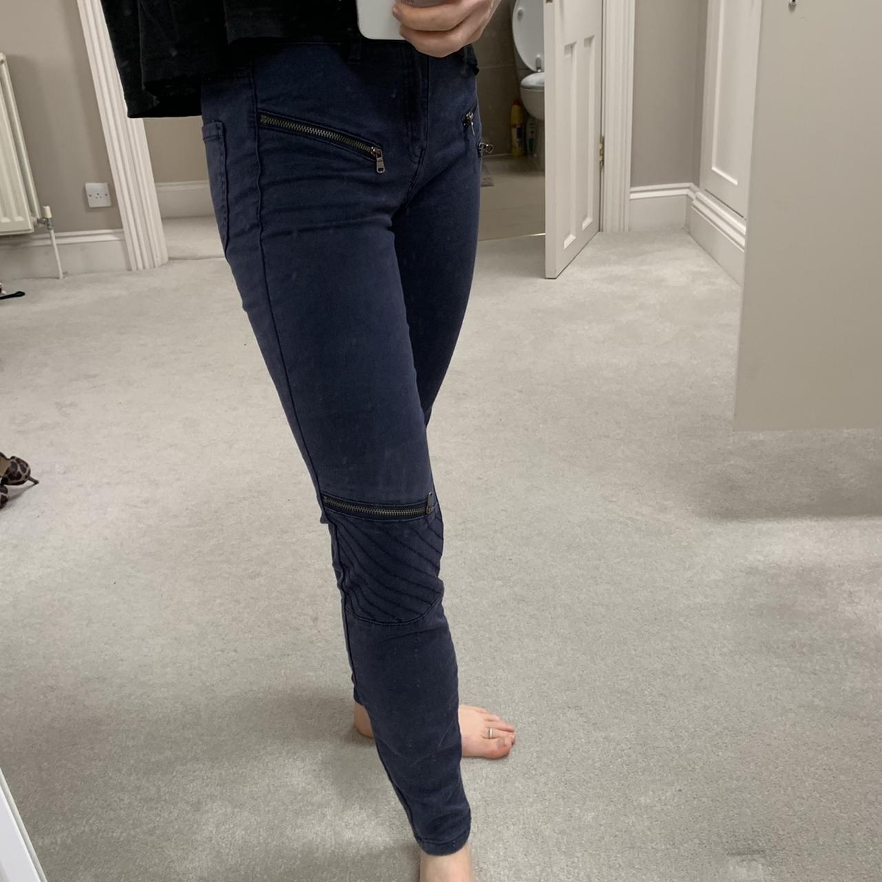 Zara size XS navy jeans with biker zip