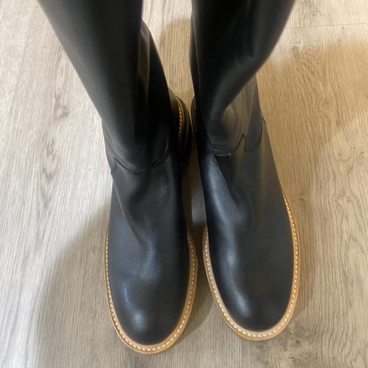 Frame Women's Black Le Canon leather Boots with... - Depop