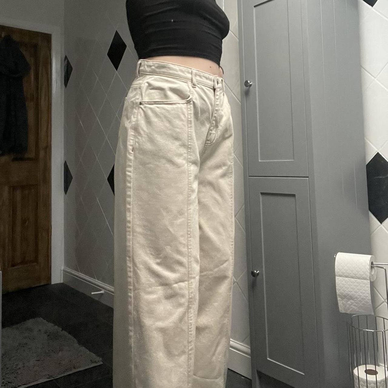 Stunning cream wide leg high waisted jeans from... Depop