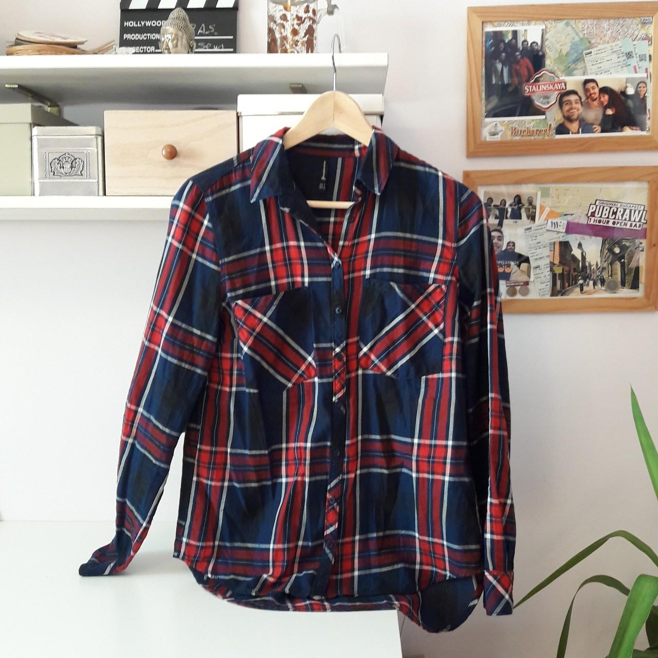Flannel button down shirt. (With red blue and white... - Depop