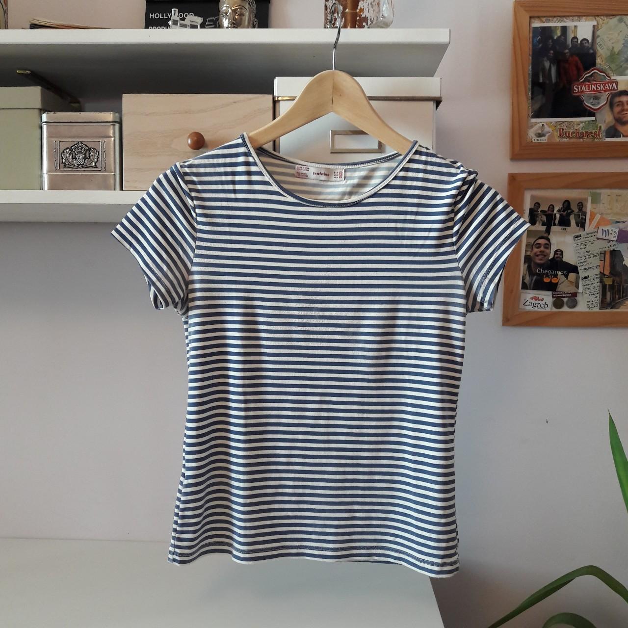 ⛵Classic ZARA Mariniere top with thin blue and white... - Depop