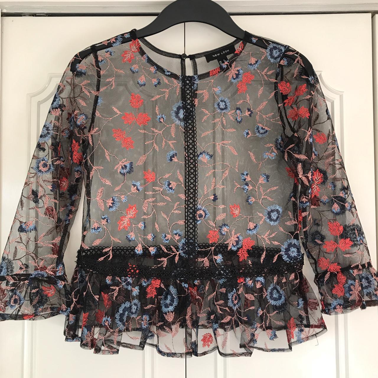 New Look Women's Black and Pink Blouse | Depop