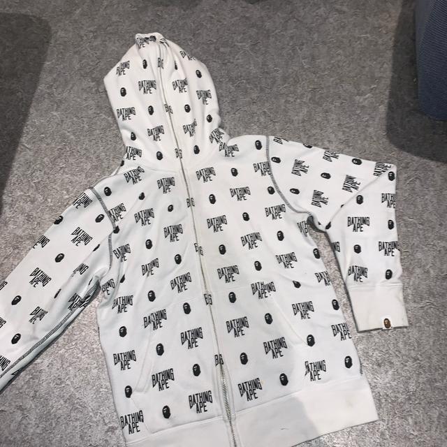 BAPE Monogram Full Zip Hoodie White Depop