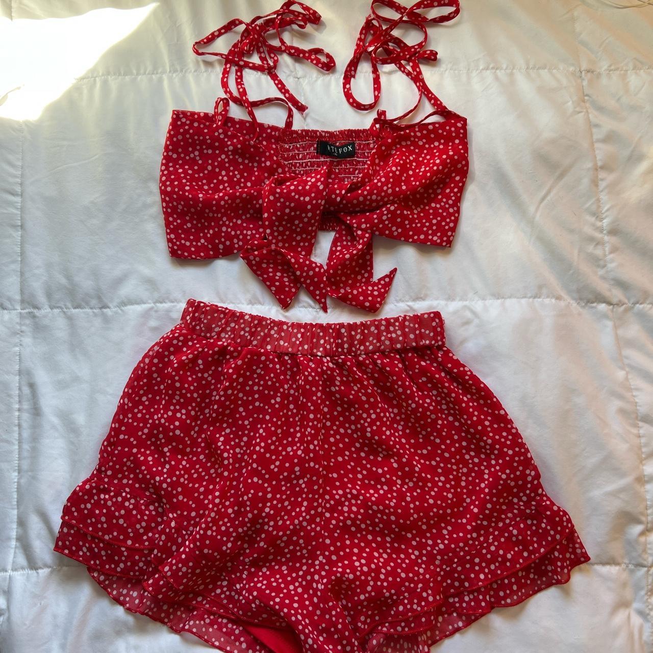White fox red polka dot set Top and shorts are both... - Depop