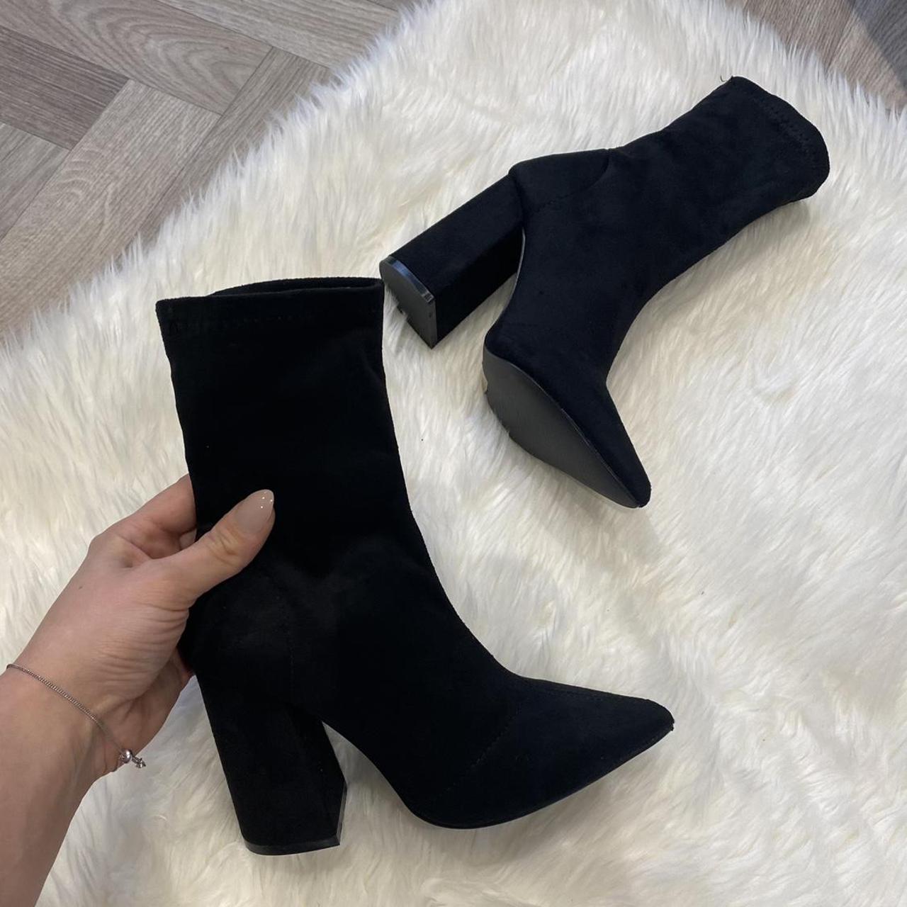 Una- Gorgeous Black Faux Suede Sock Boot with Depop