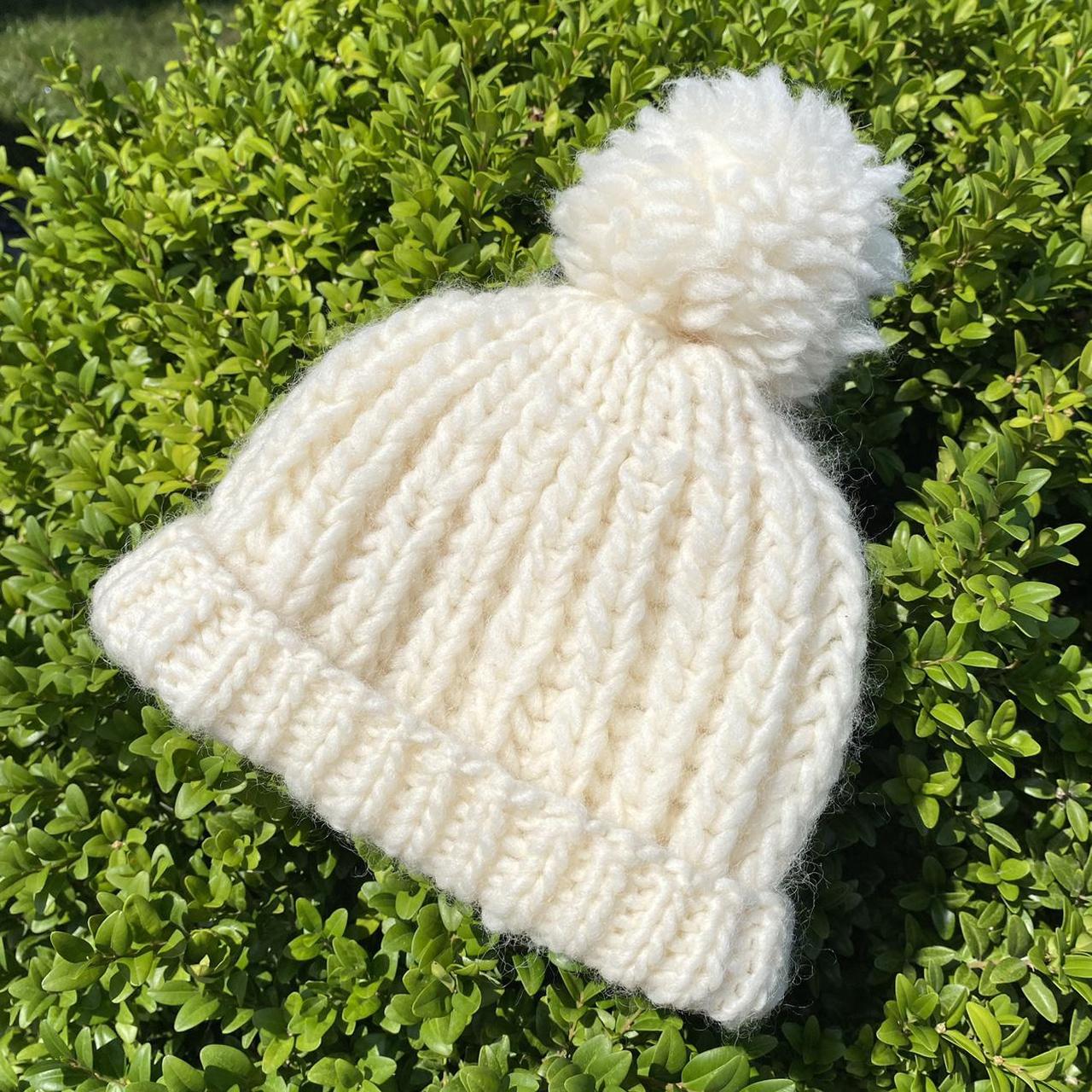 Unisex chunky butter cream white beanie hand knit by... Depop
