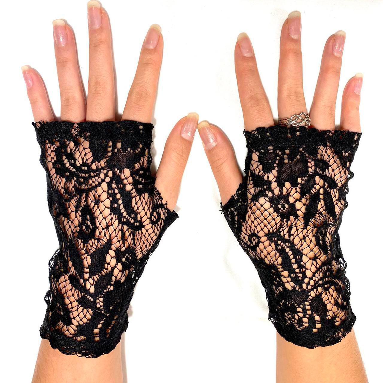 Black Floral Lace Fingerless Gloves Handmade By Depop 4816