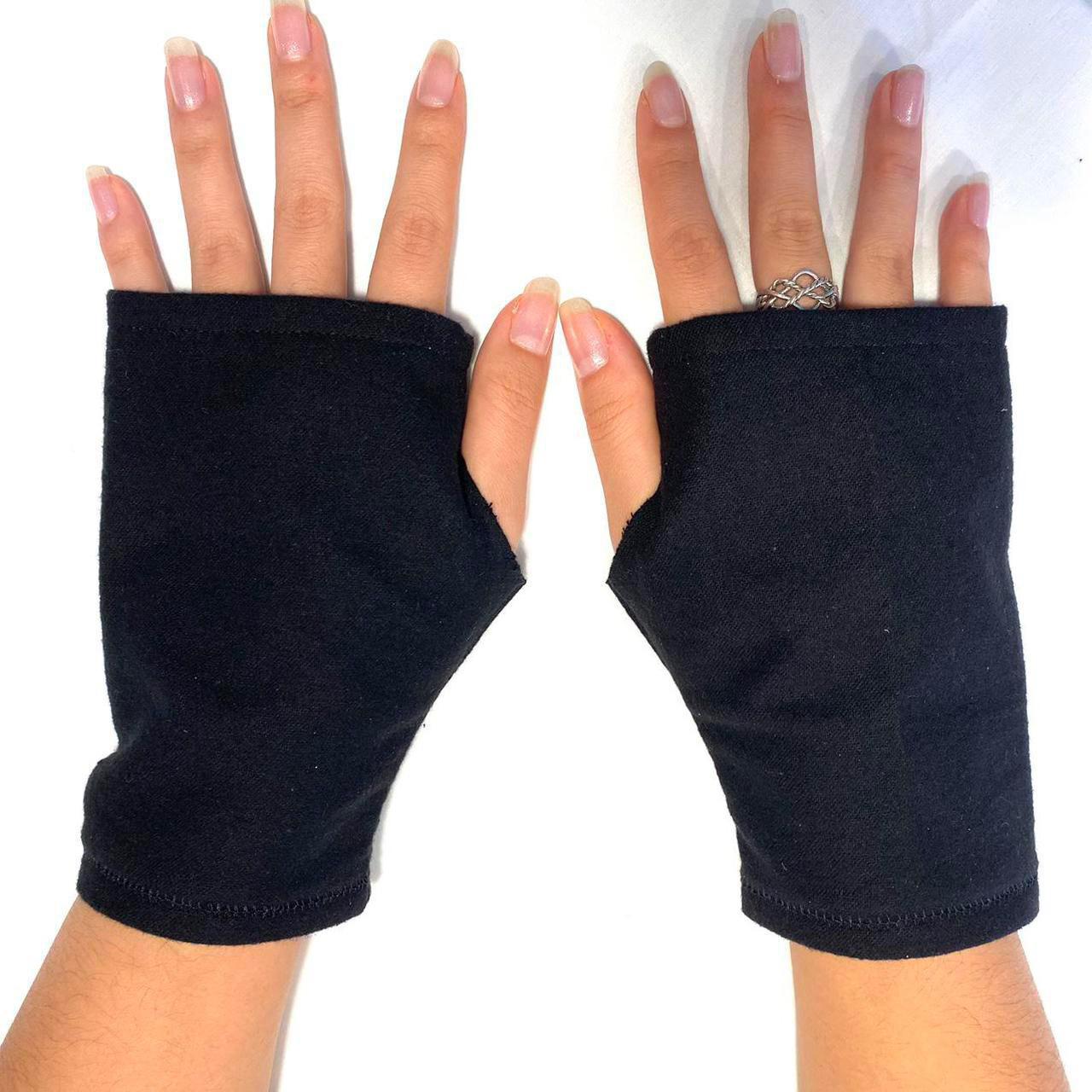 Unisex black flannel fingerless gloves handmade by... Depop