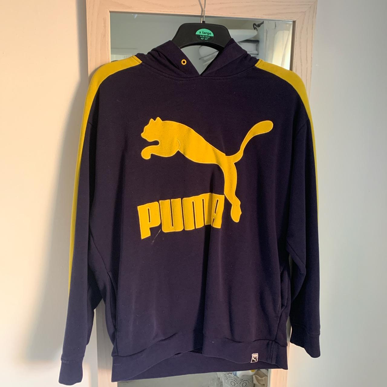 Vintage puma hoodie blue and yellow hoodie - Depop