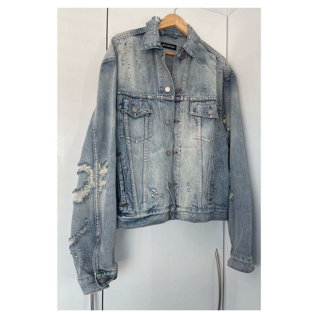 Balenciaga Ripped Denim Jacket SIZE 48 Fits... - Depop