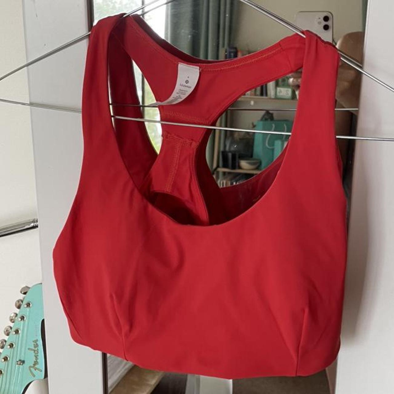 lululemon sport bra in red. Lululemon size 4,... Depop