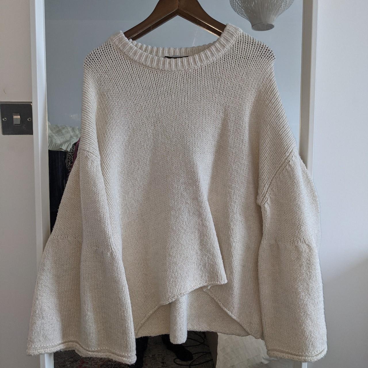 Zara cream knit jumper with oversized sleeves Only... - Depop