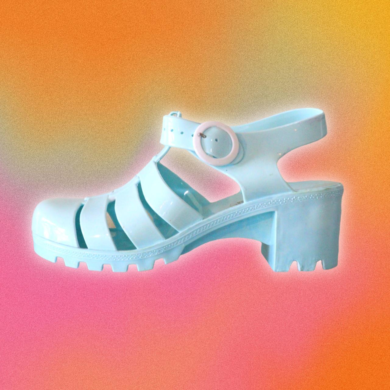 American Apparel Women's Blue and White Sandals Depop