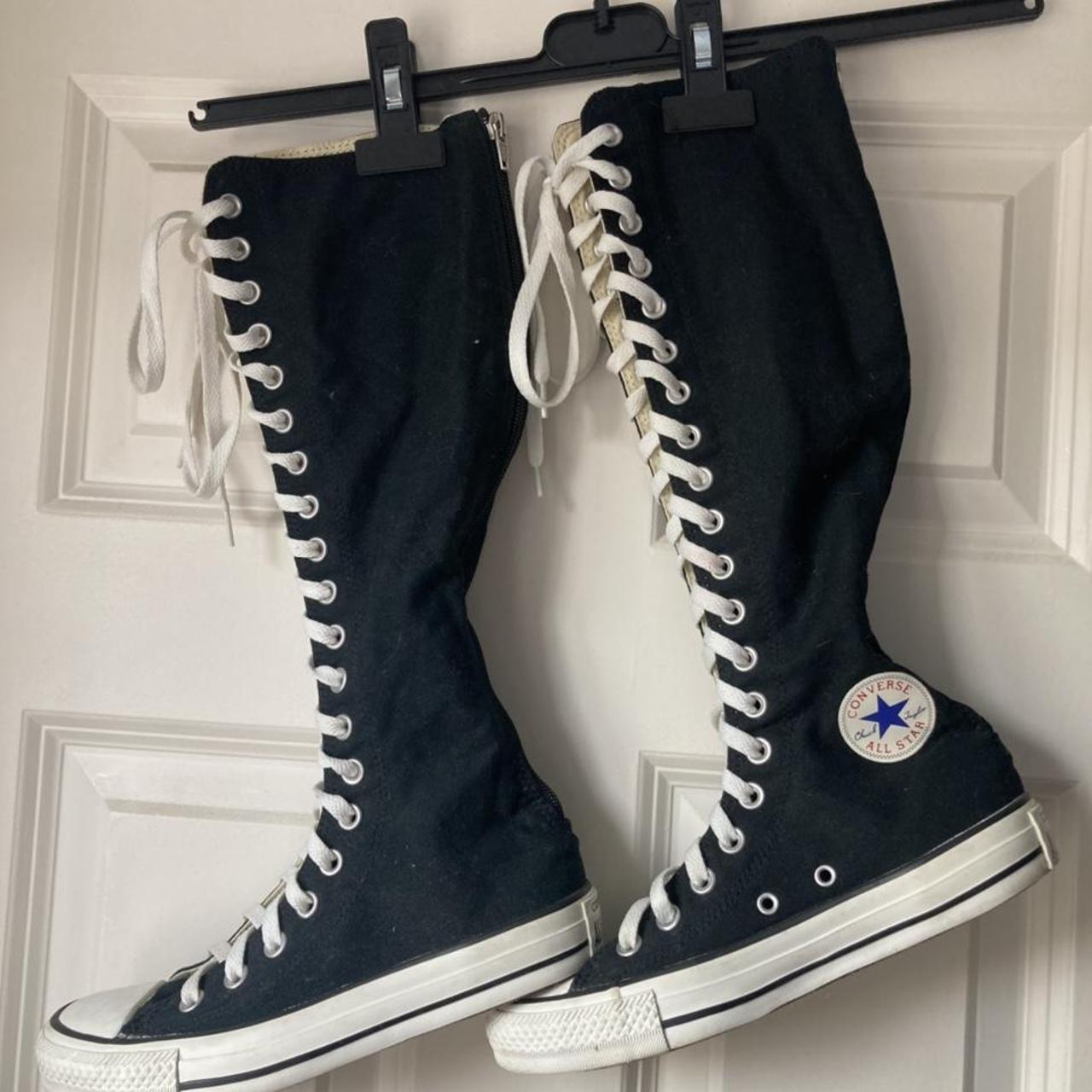 Black knee high Converse All Star boots. Size... Depop