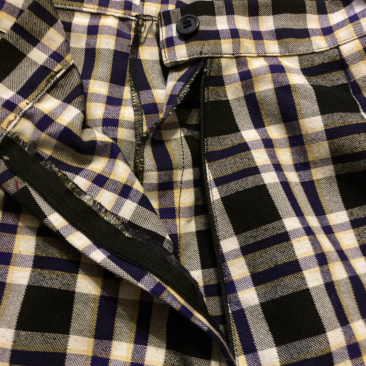 Purple, yellow, and black Plaid uniform skirt Size:... - Depop