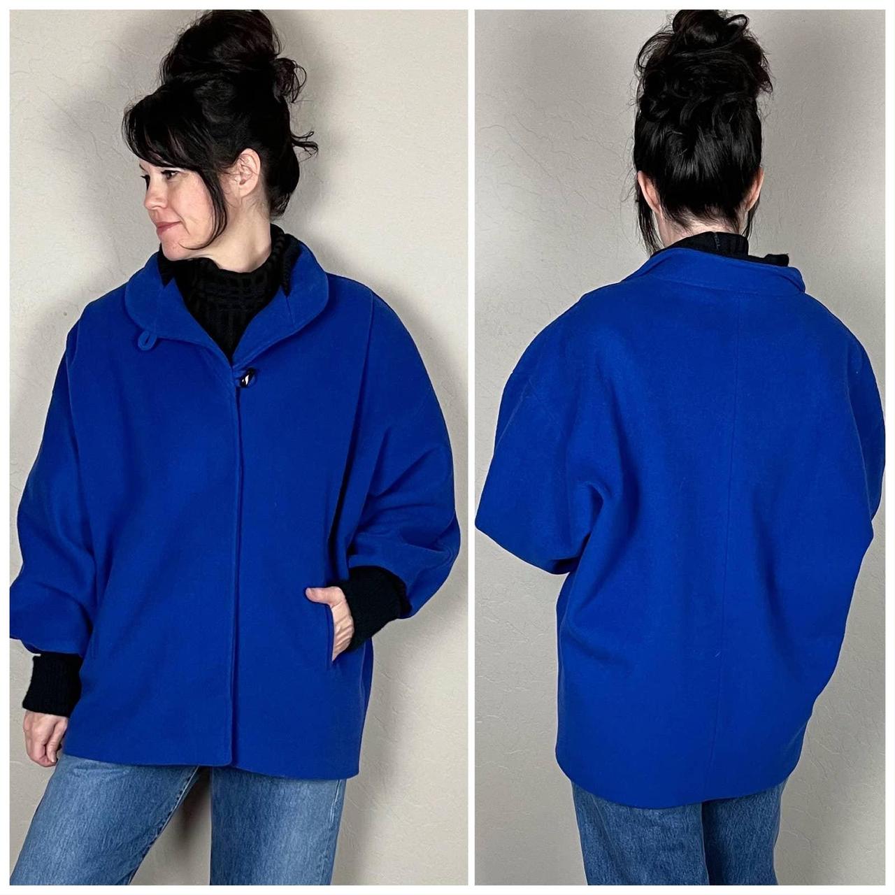 Vintage 1980s coat. Heavyweight blue wool. Dolman - Depop