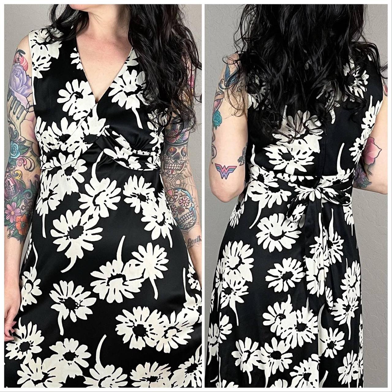 Vintage 1960s Floral Maxi Dress. Black With Cream... - Depop