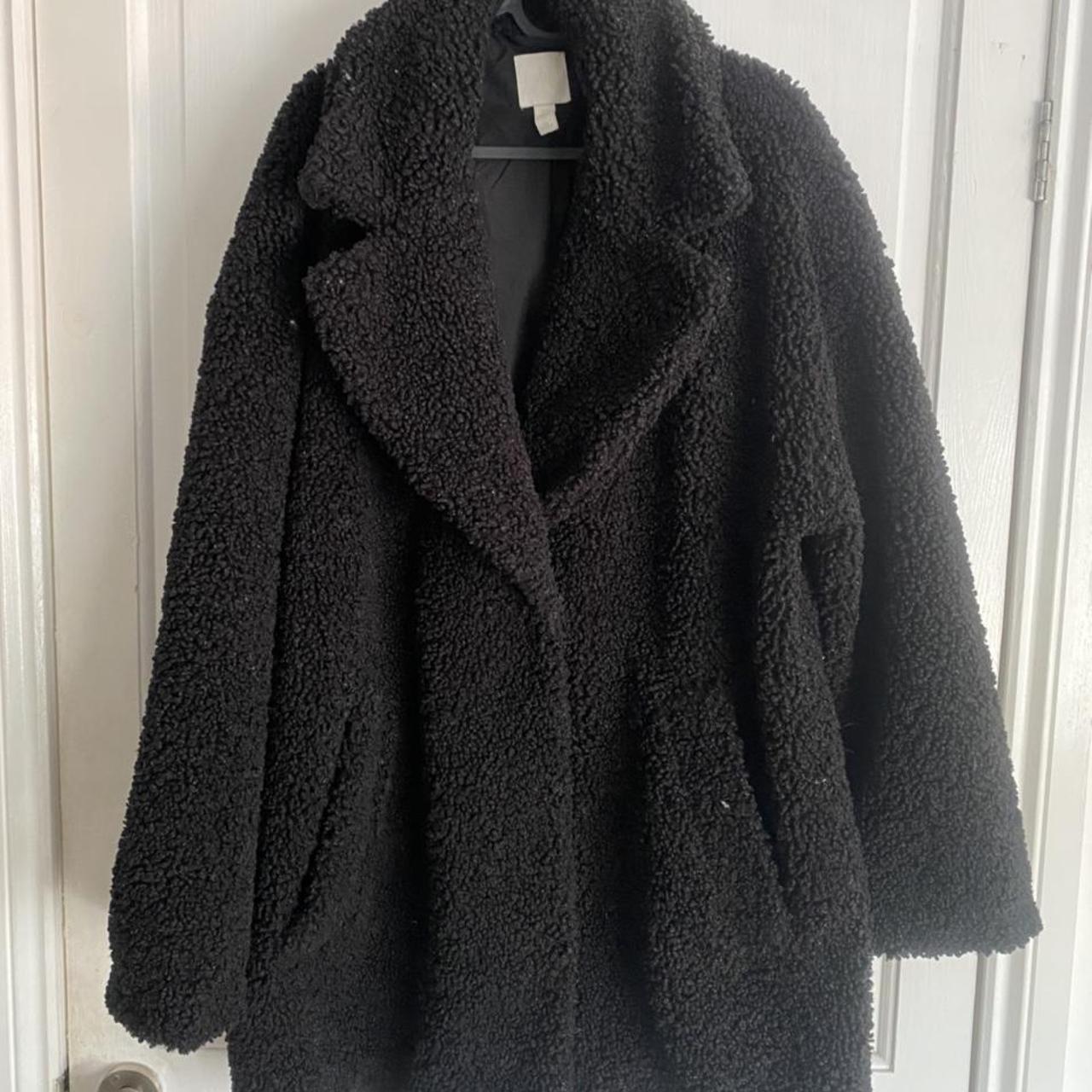 H&m Ladies Black Teddy Coat H&M Womens Black Teddy Bear Fabric
