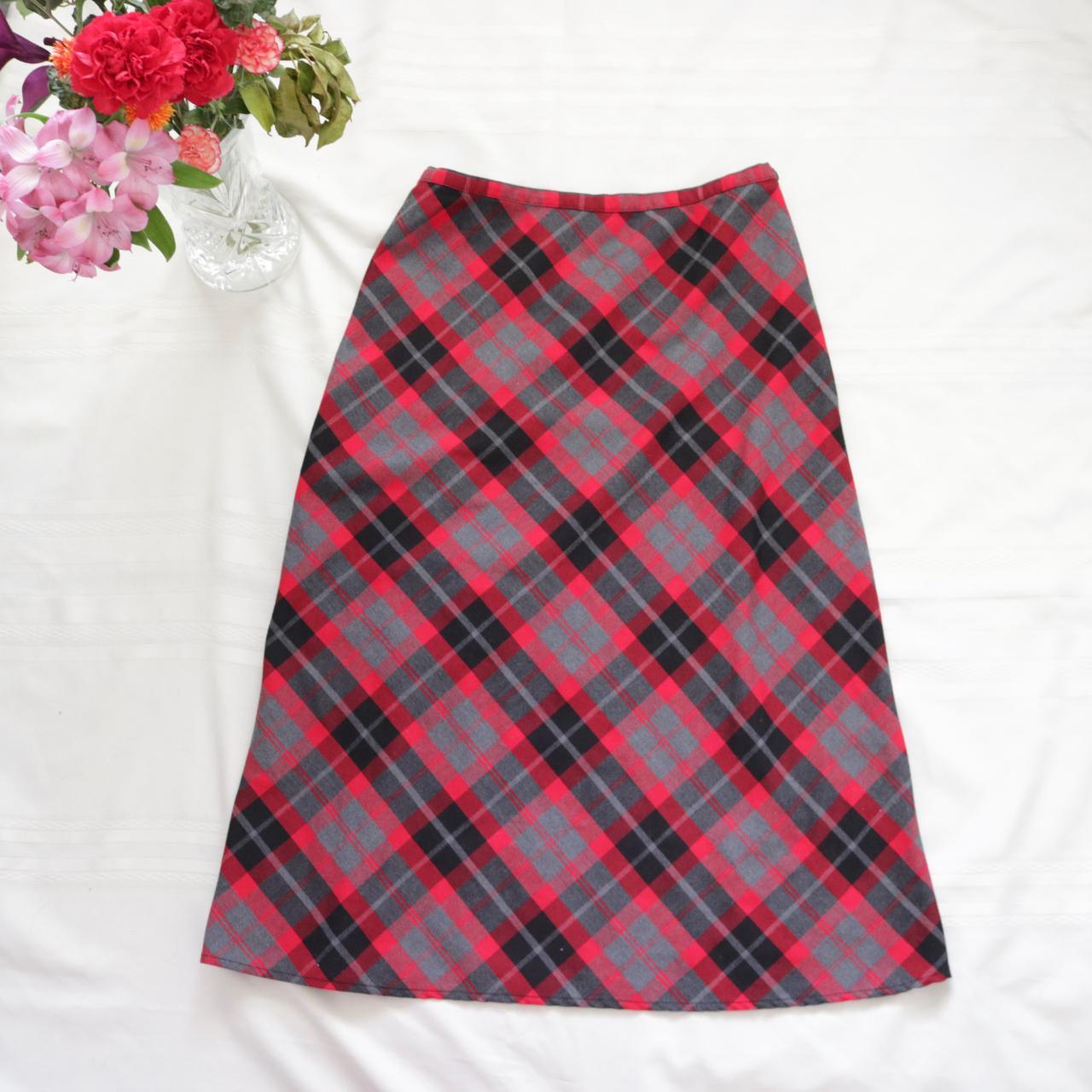 Red/grey plaid maxi skirt. Hits me just above the... - Depop