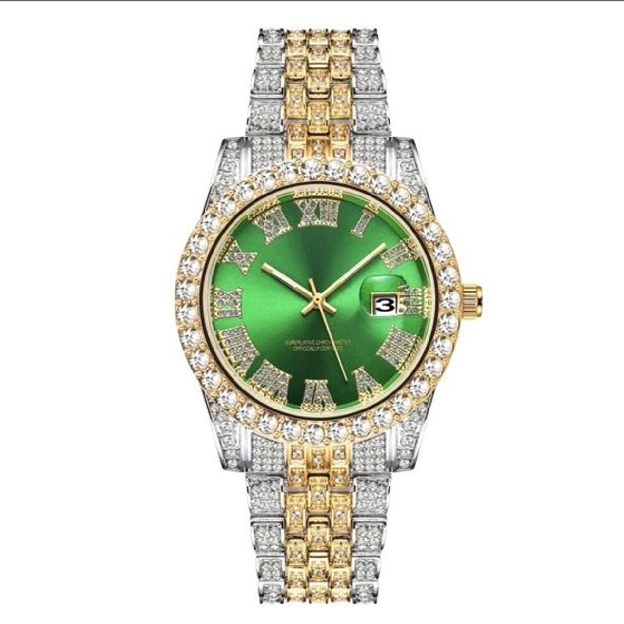 HipHop Diamond Watch Crystal Rhinestone Quartz Gold... Depop