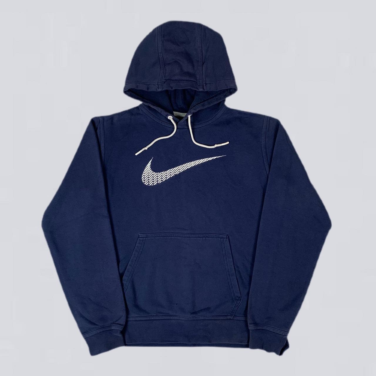 Vintage Nike Embroidered Swoosh Hoodie Navy Size... - Depop