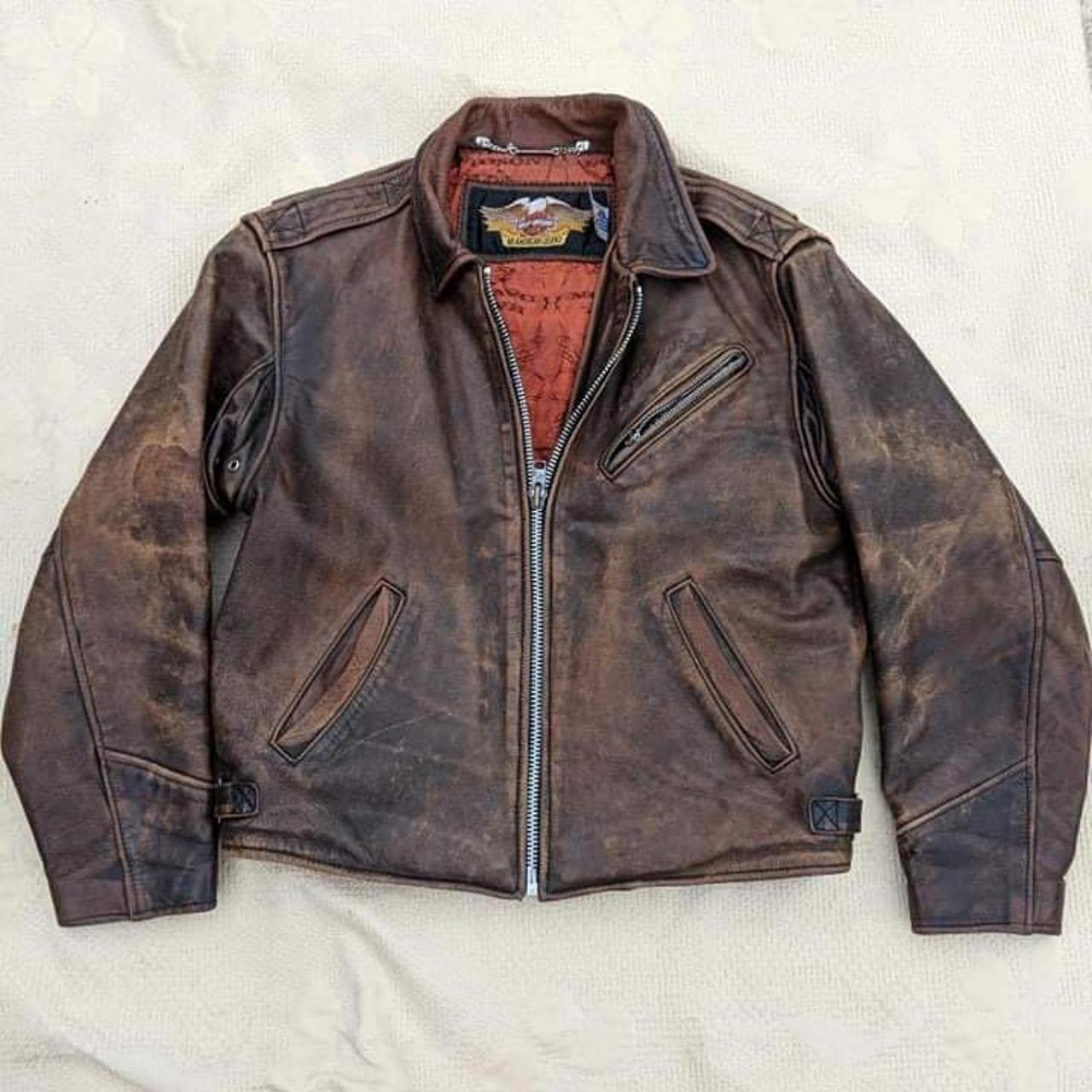 Harley Davidson 90s leather jacket Large 44” chest... - Depop