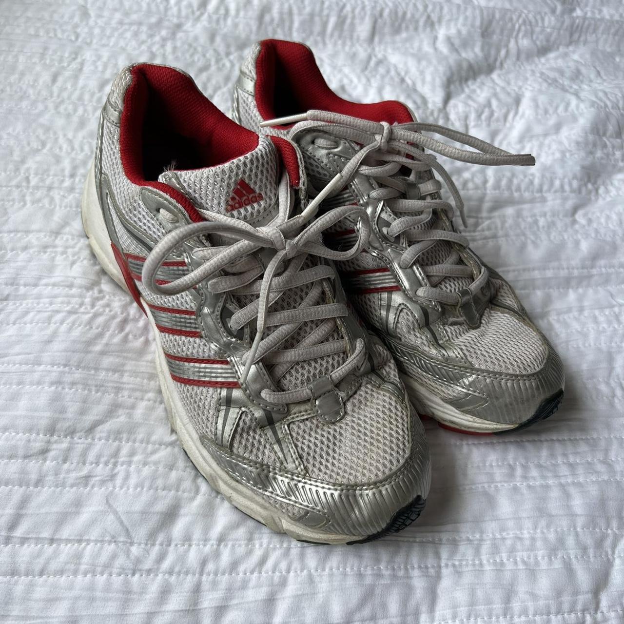 Y2k sporty adidas tennis sneakers with silver and... - Depop