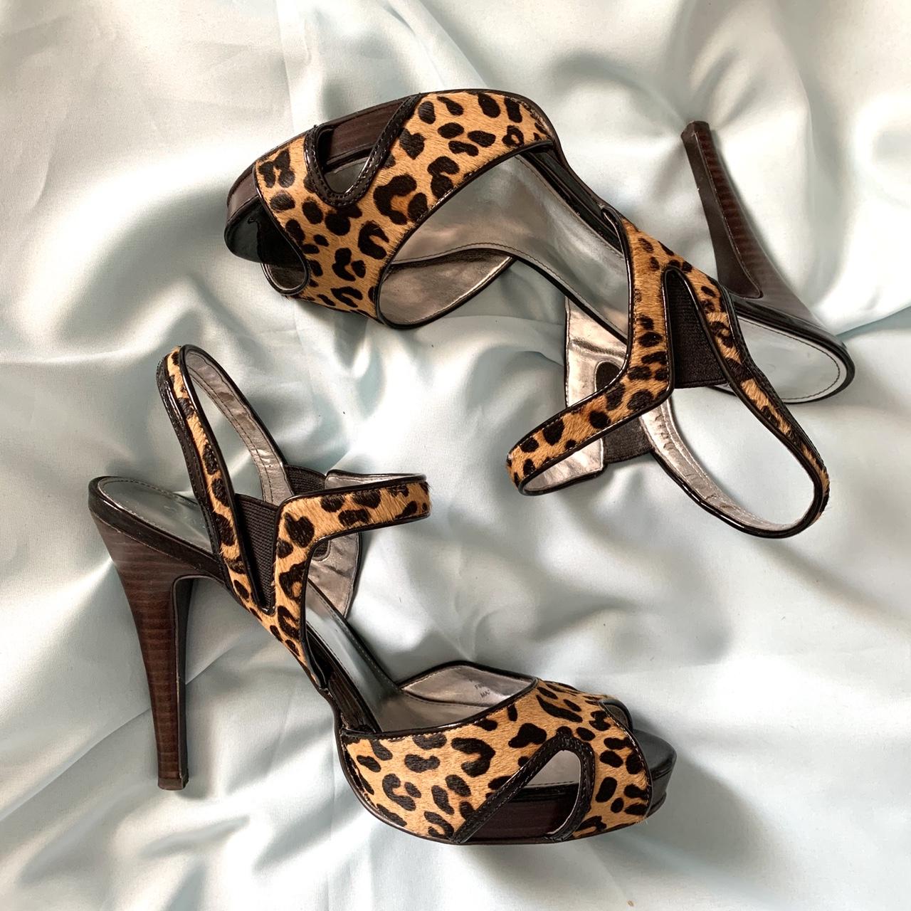 calvin klein leopard heels 💖 features: peep toe ... - Depop