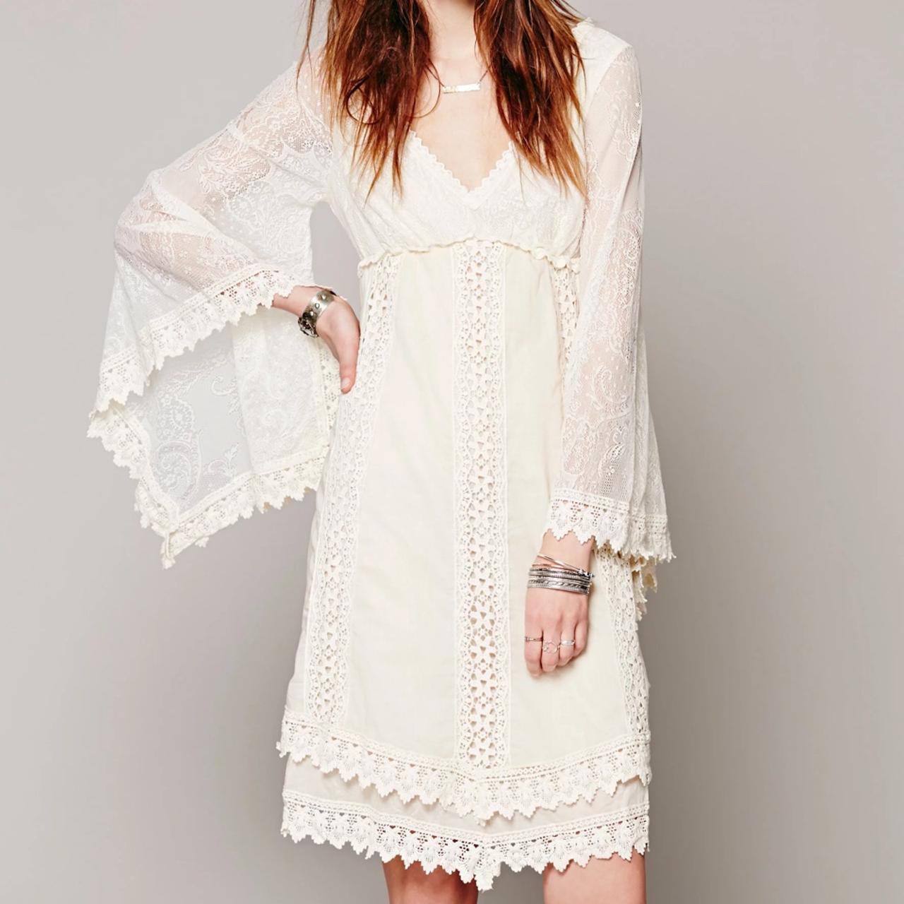 Free people nightingale neutral high quality ivory lace tiered dress xs