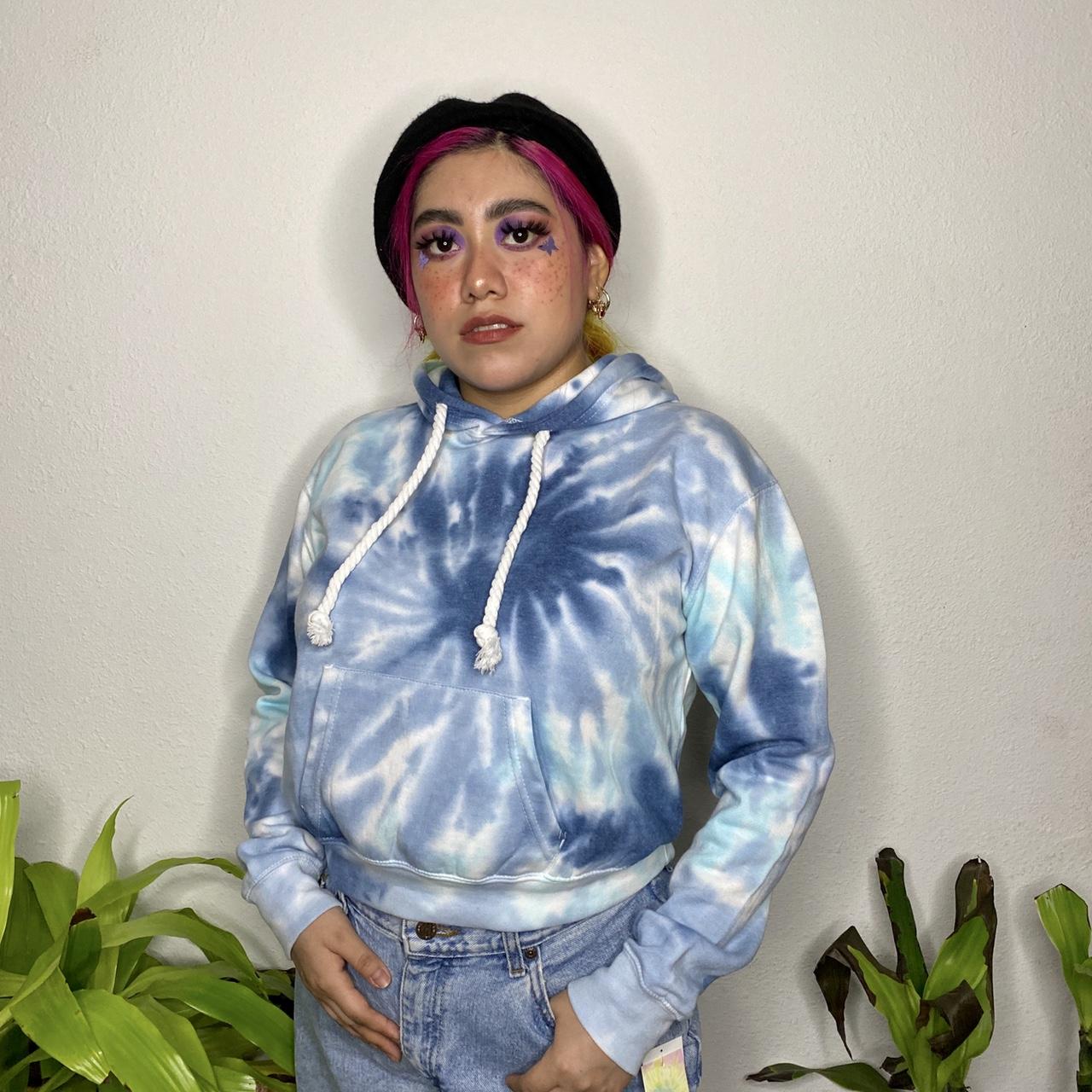 Dreamsicle Blue Tie Dyed Cropped Hoodie Sweater FREE Depop