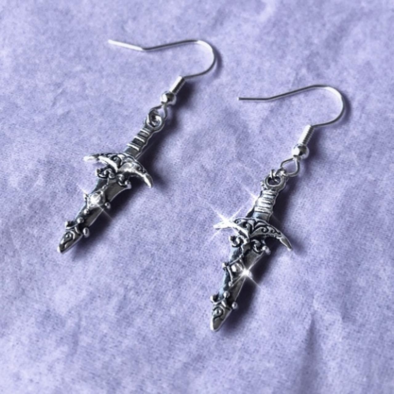 Handmade Silver Plated Dagger Charm Earrings ♡ (... - Depop