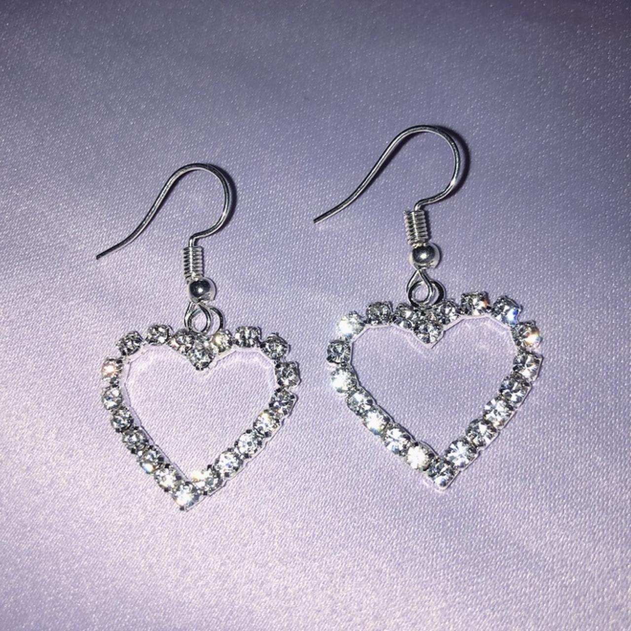 Handmade Silver Plated Diamanté Hollow Heart Charm... - Depop