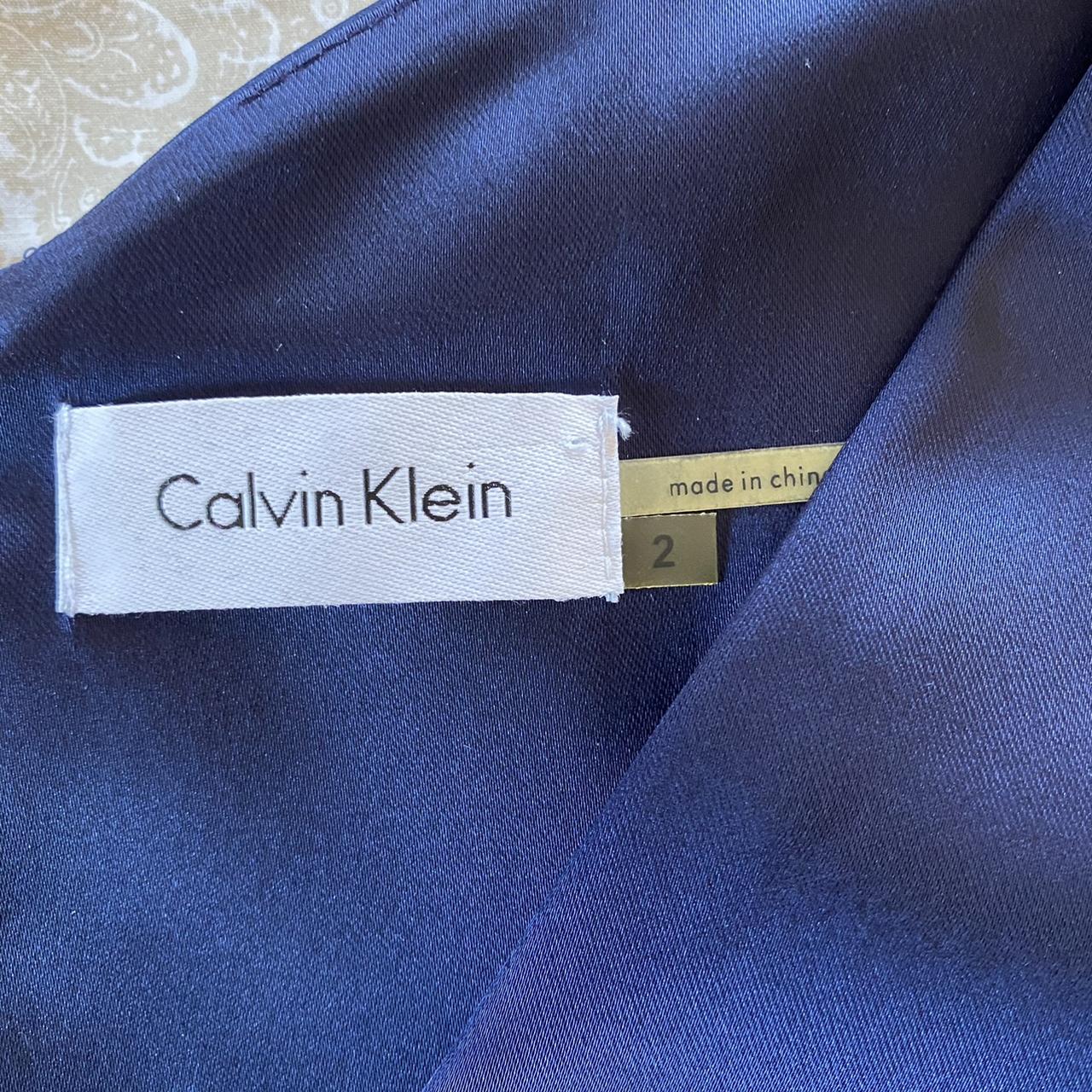 calvin klein navy blue satin midi dress vintage... - Depop