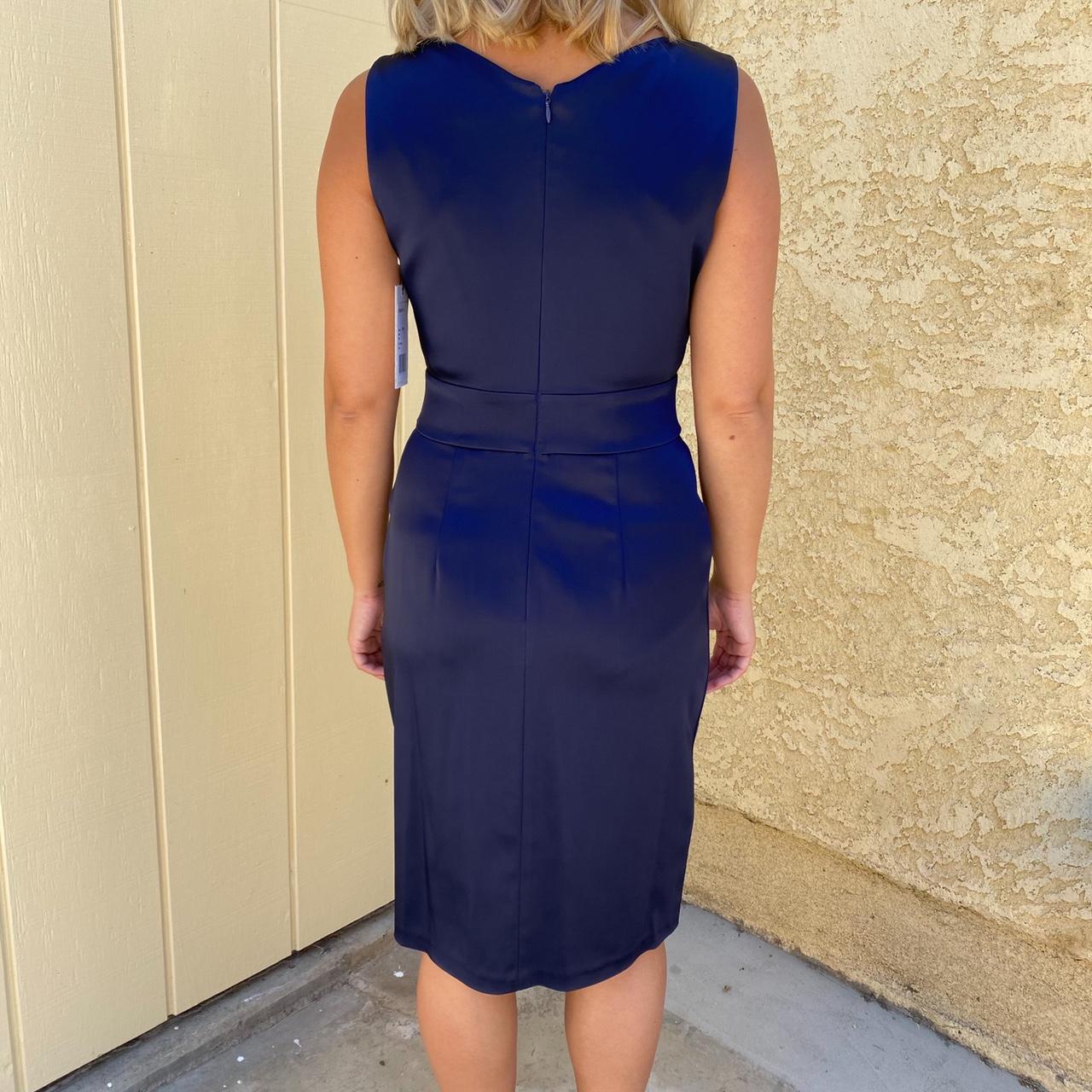 calvin klein navy blue satin midi dress vintage... Depop